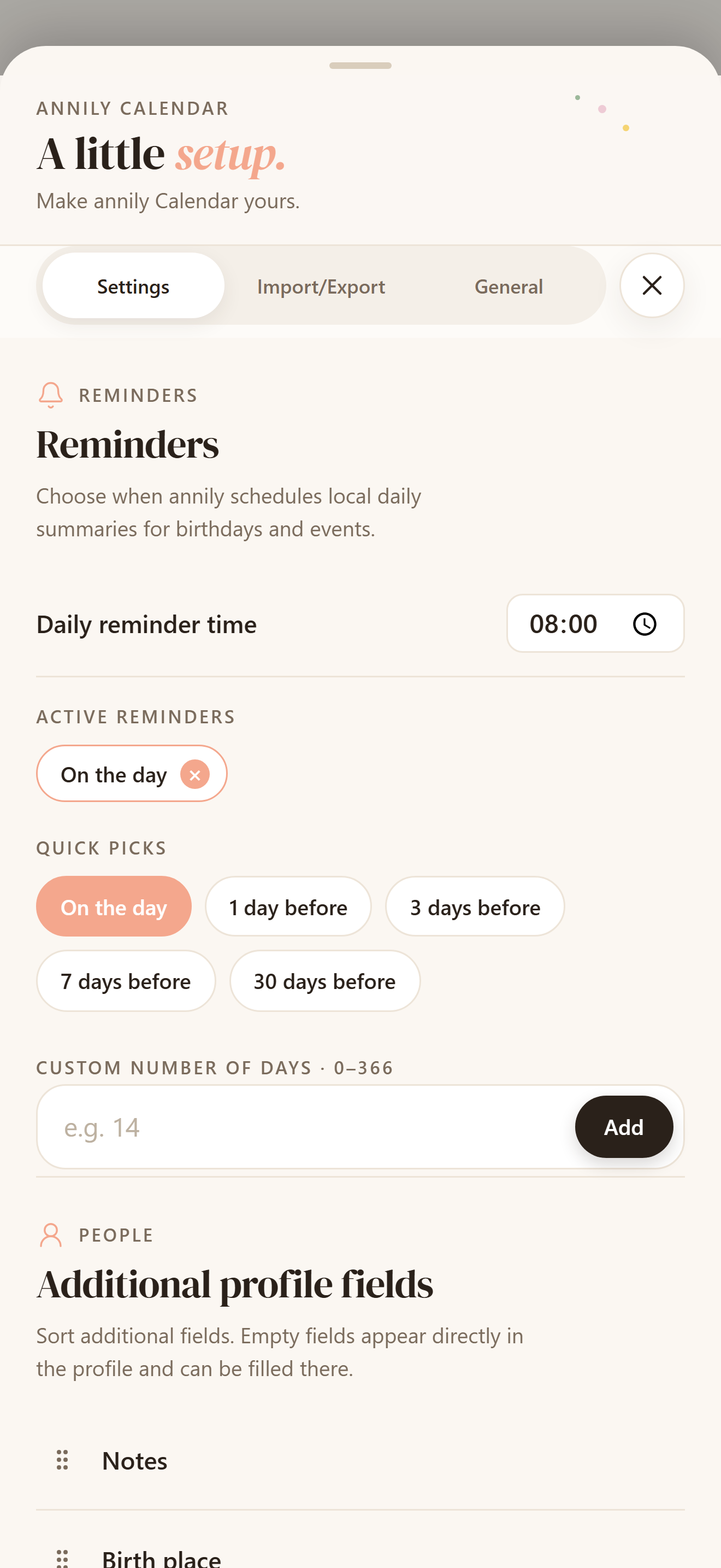Clear settings at a glance