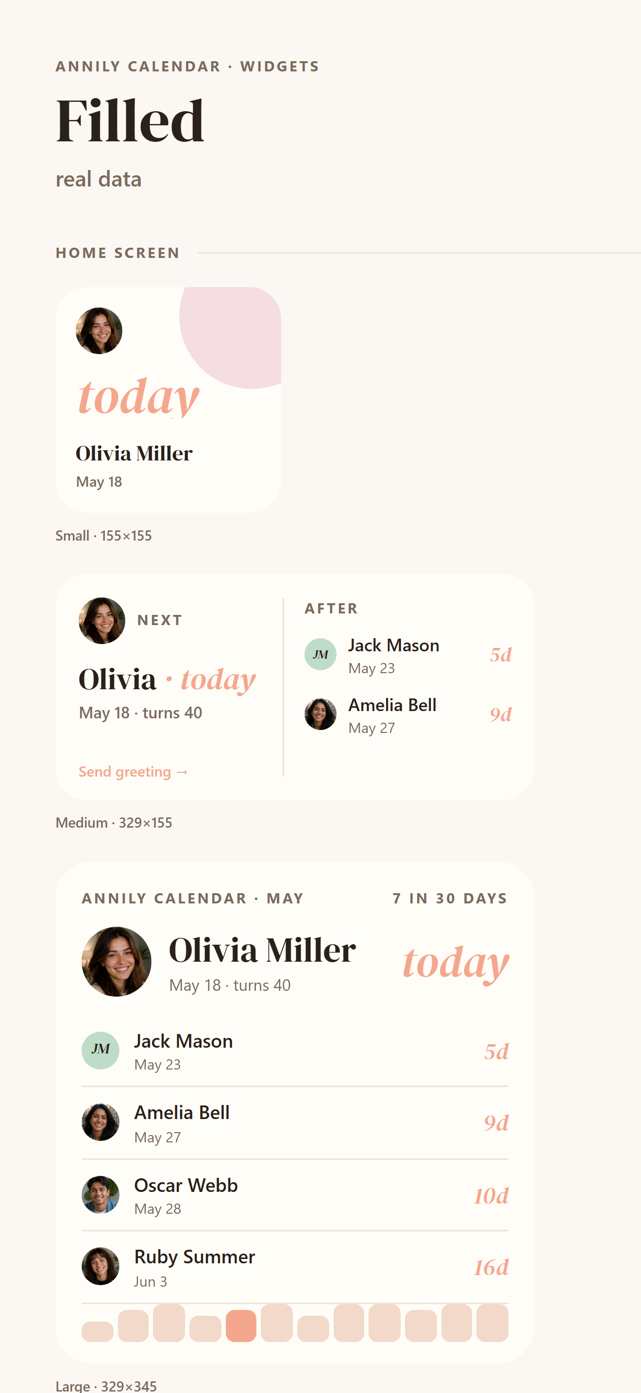 Home screen widgets with upcoming dates