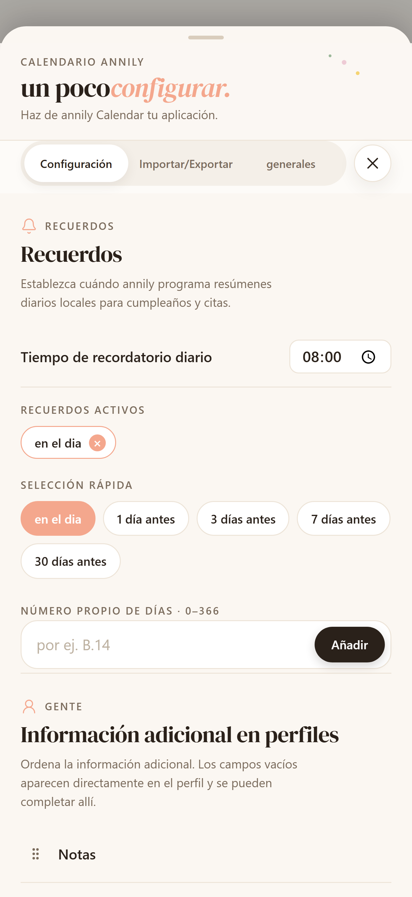 Ajustes claros de un vistazo