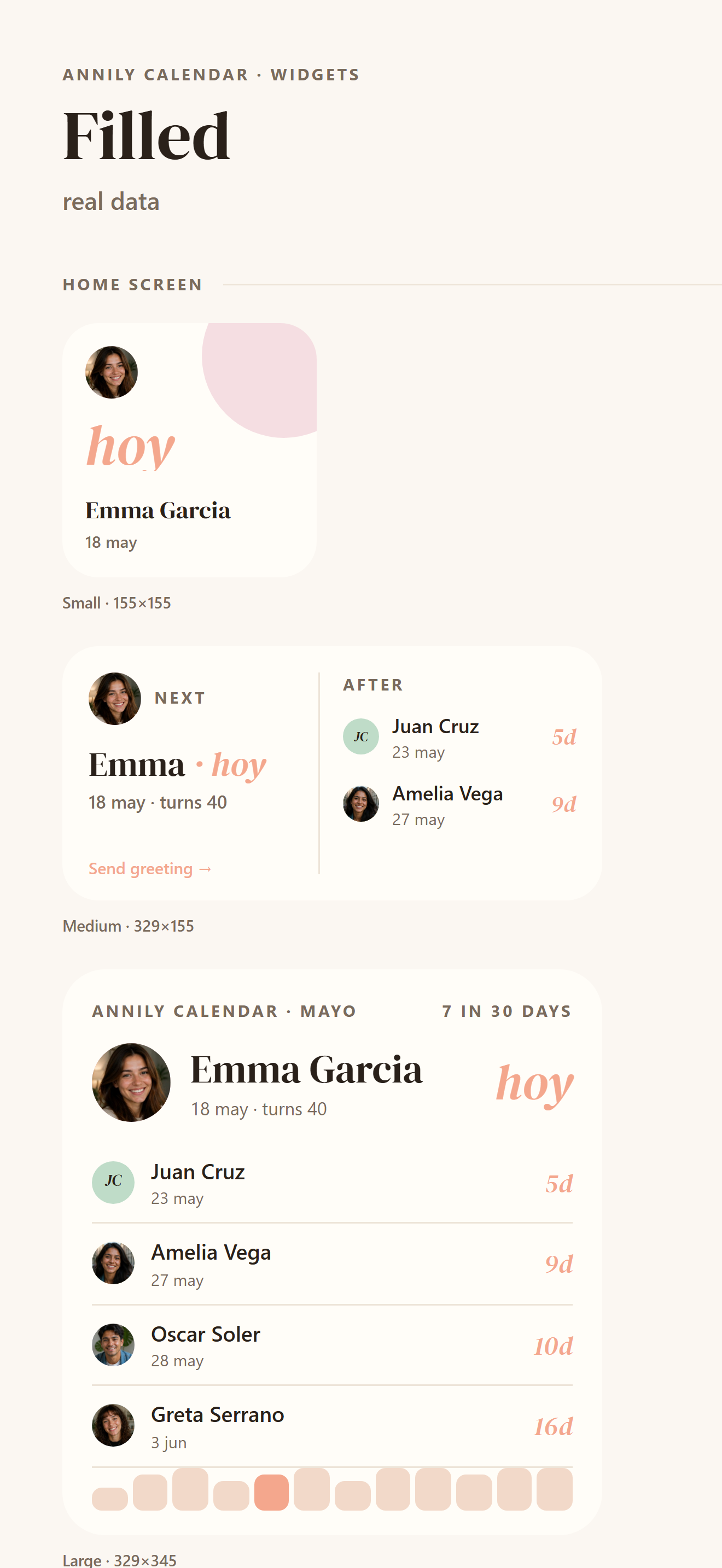 Widgets de inicio con próximas fechas