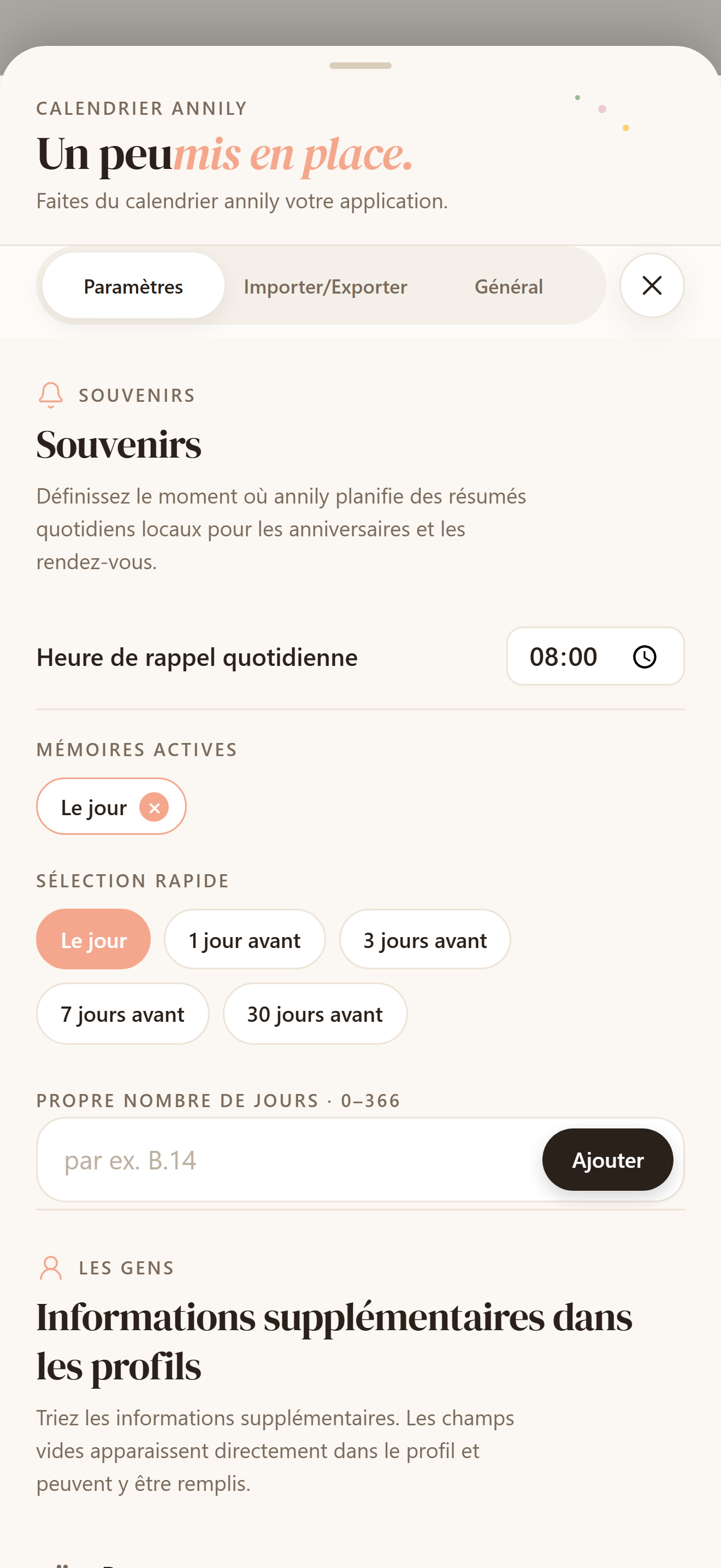 Réglages clairs en un coup d’œil