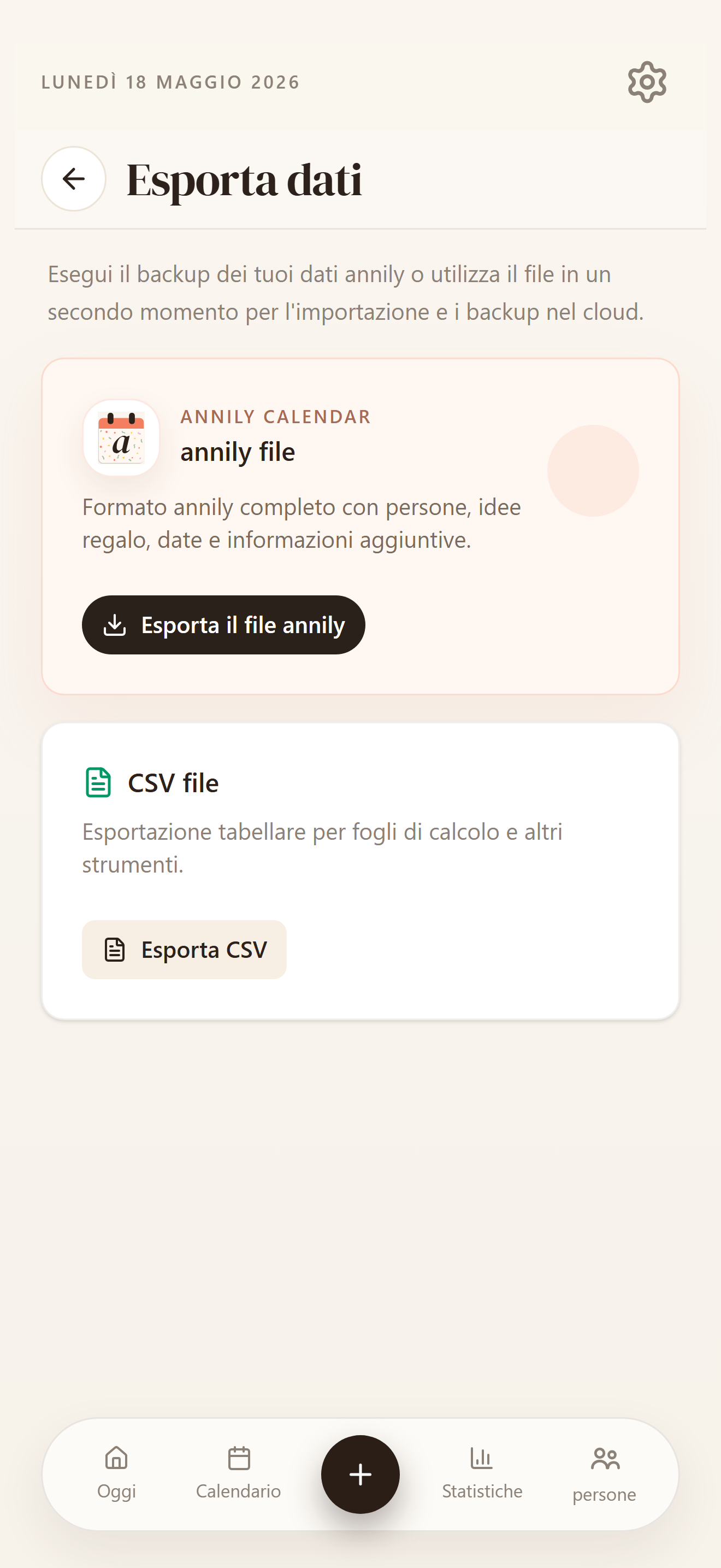 Importa, esporta e salva i tuoi dati