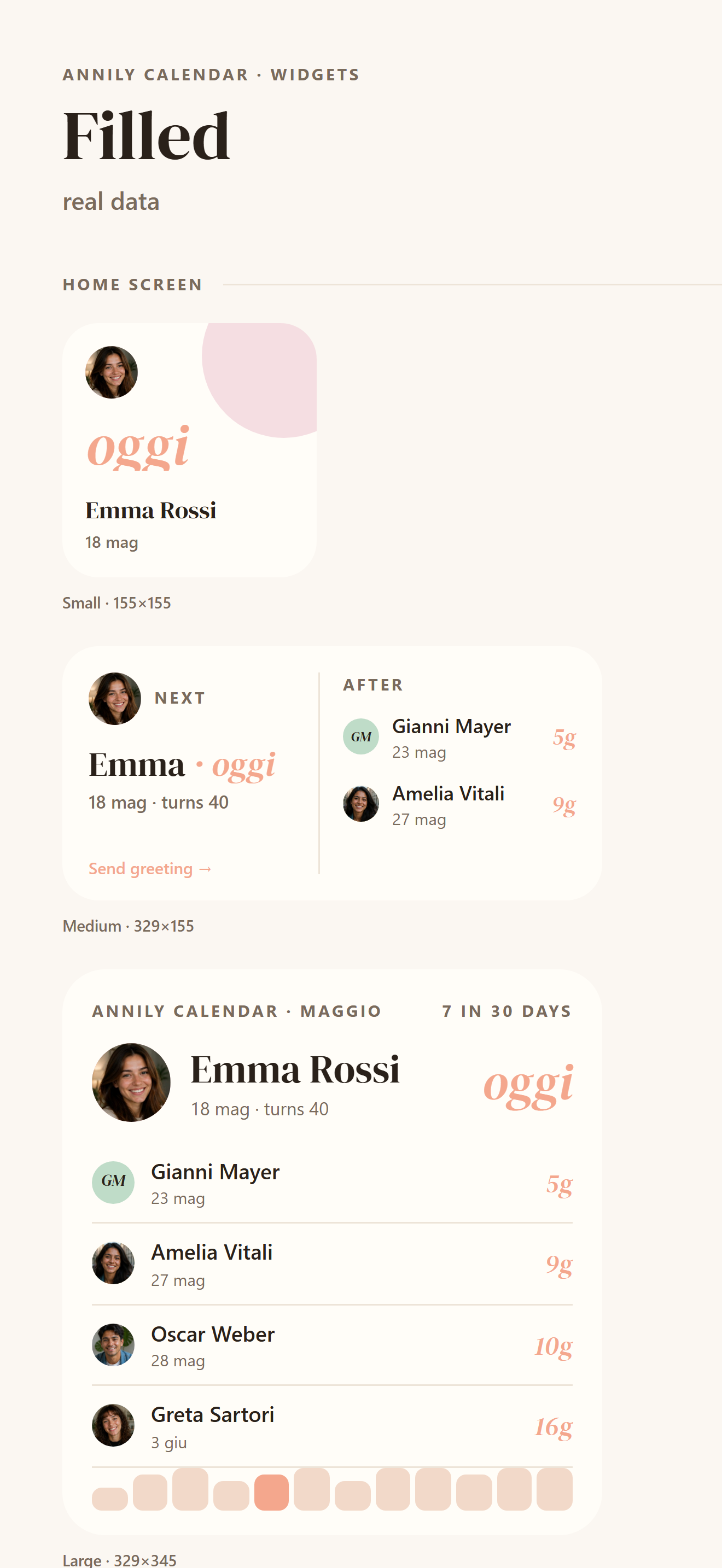 Widget Home con le prossime date