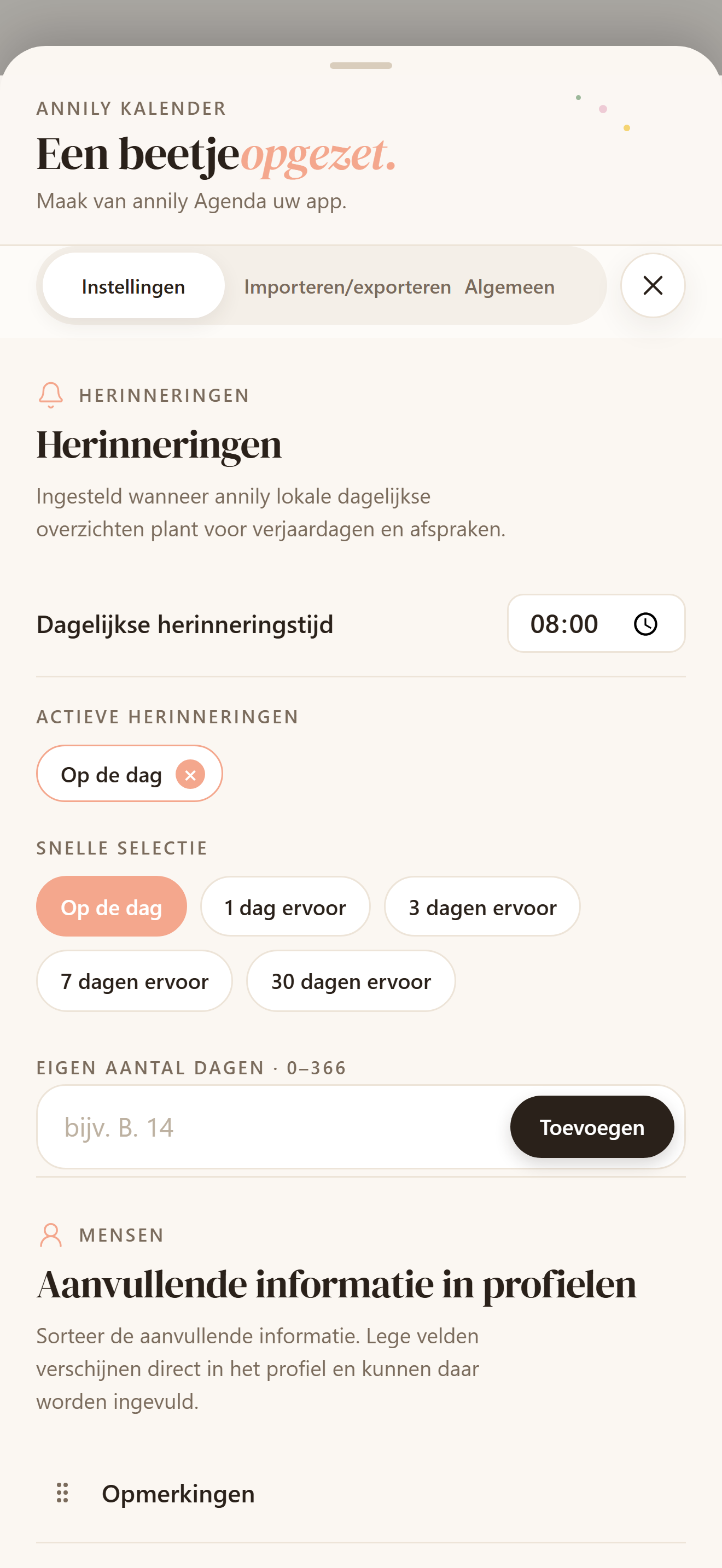 Overzichtelijke instellingen in één oogopslag