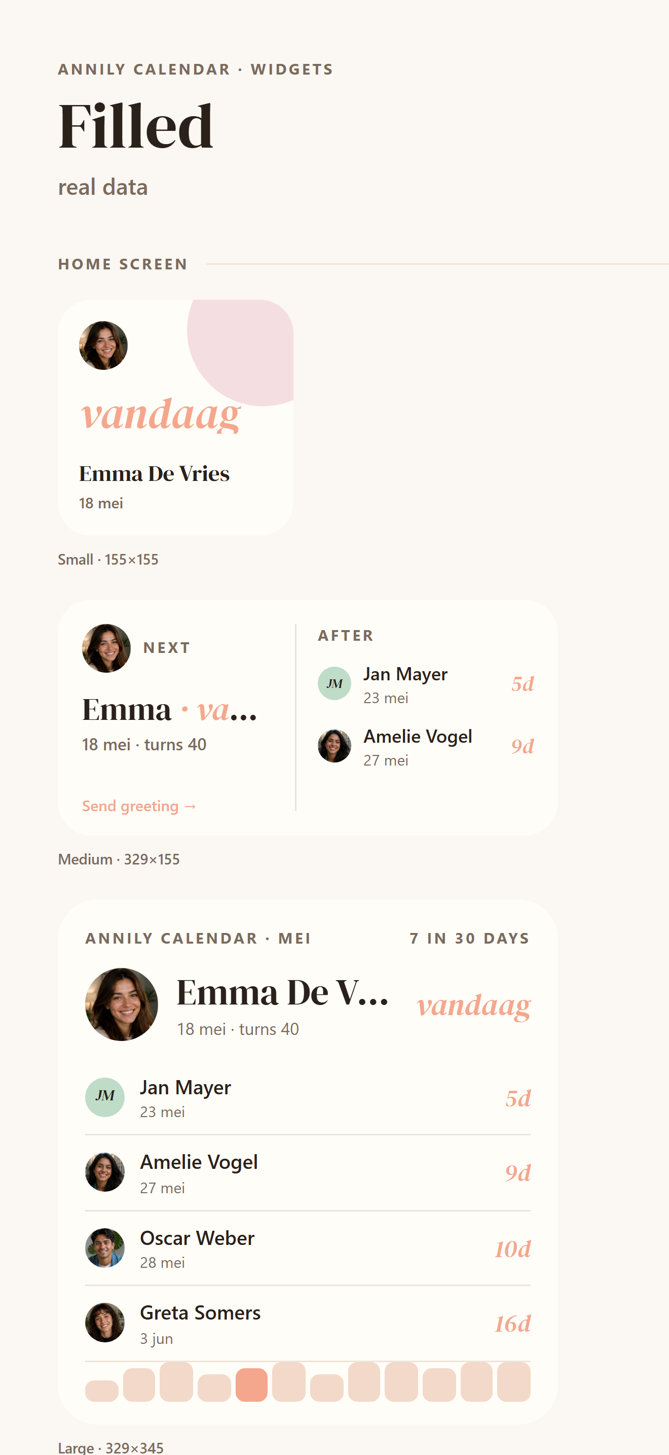 Widgets op het startscherm met komende data
