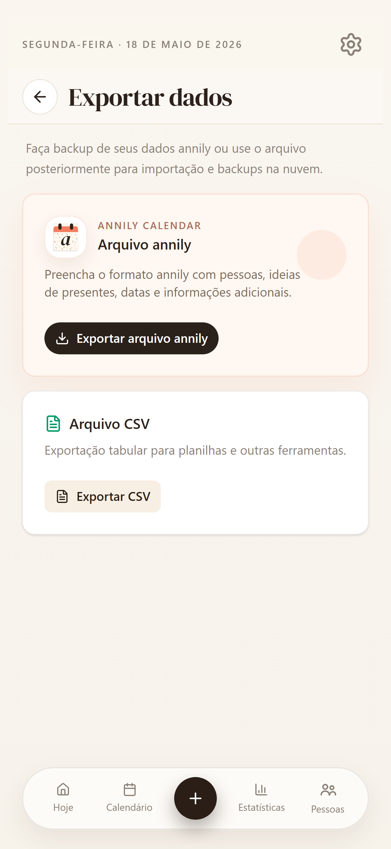 Importar, exportar e fazer backup dos dados