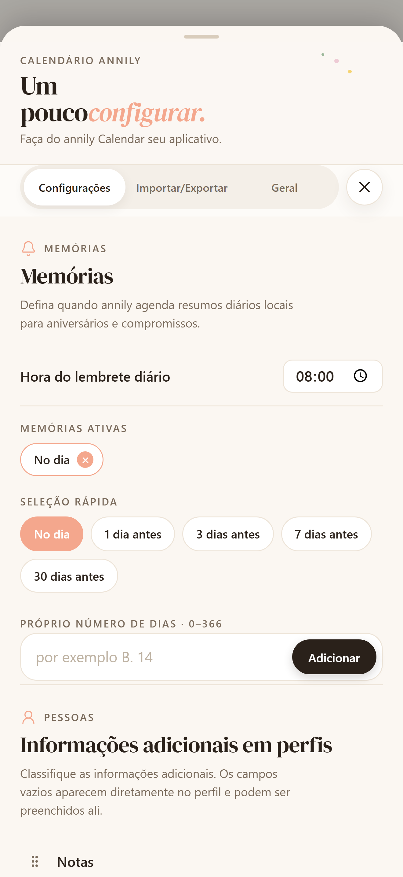 Configurações claras de uma vez só