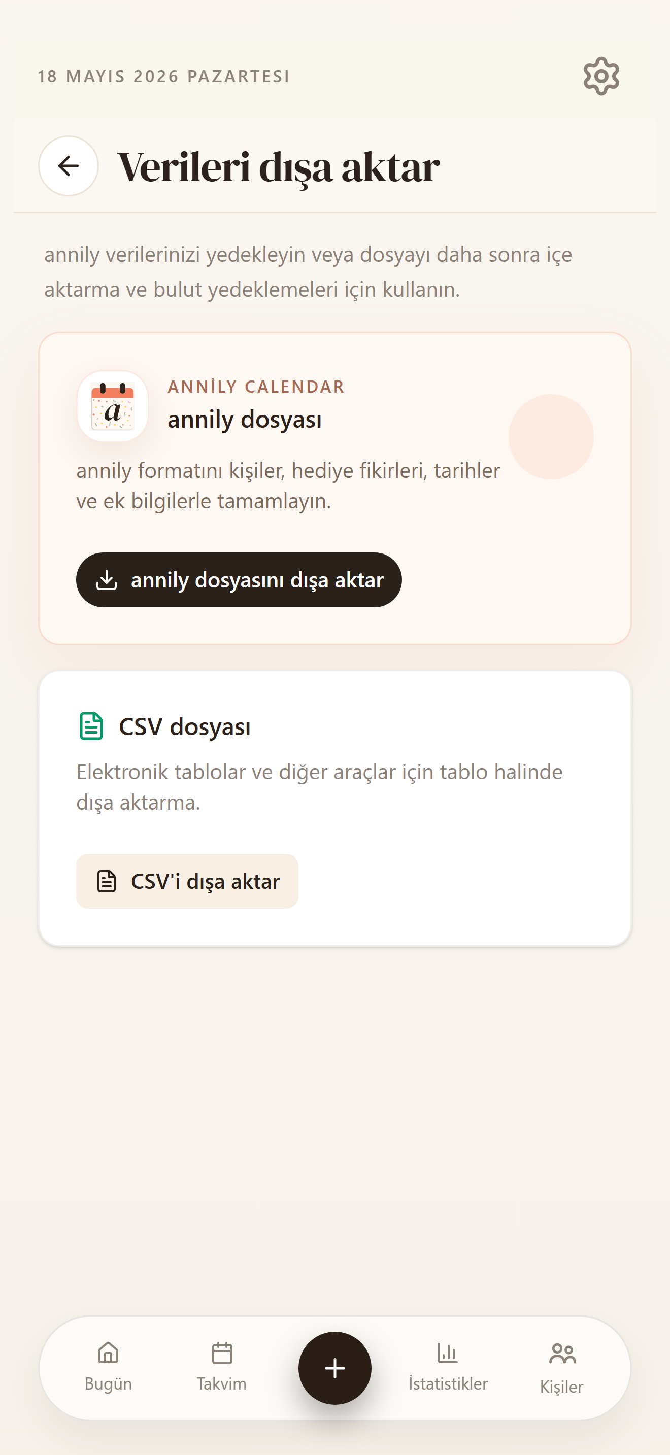 Verileri içe aktar, dışa aktar ve yedekle