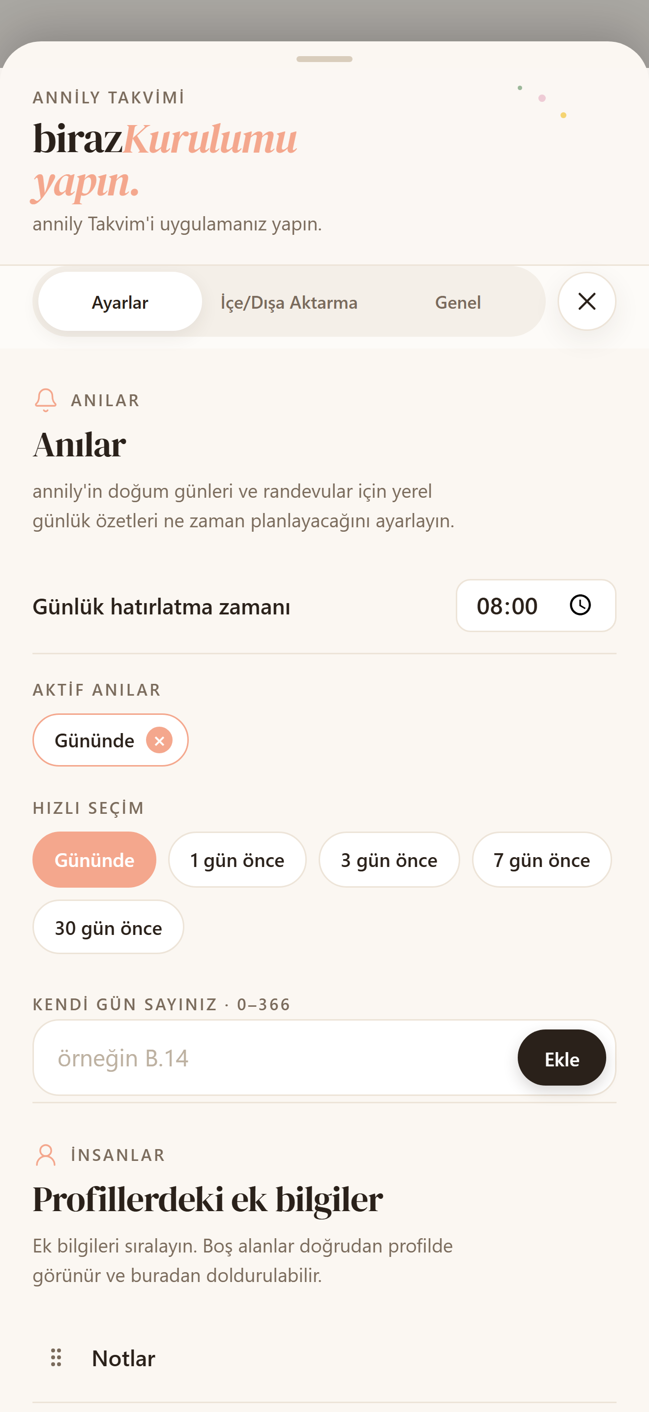 Düzenli ayarlar tek bakışta
