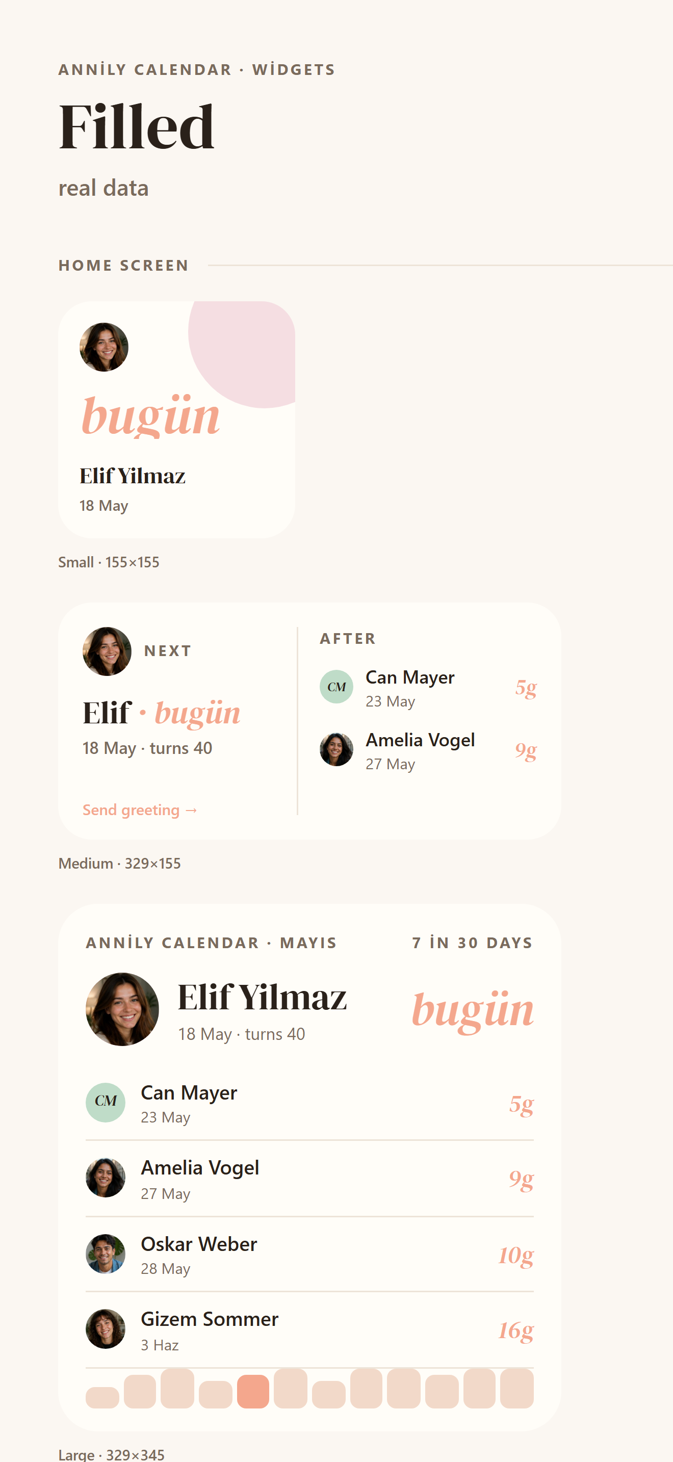 Yaklaşan tarihlerle ana ekran widget’ları